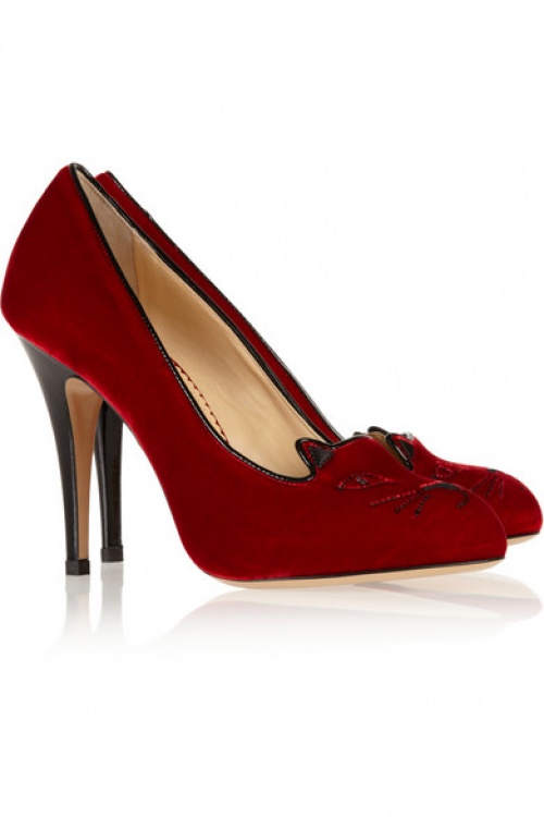 Charlotte Olympia - escarpins chat rouge velours