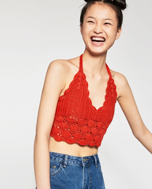 Zara top crochet rouge 