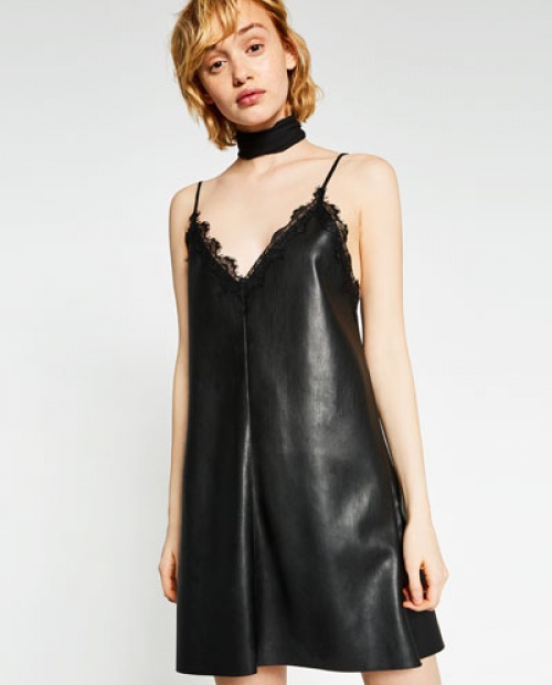 Zara - Robe noire en simili cuir 