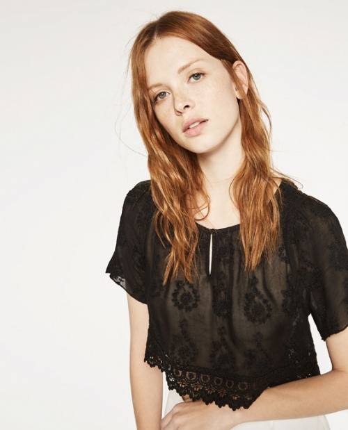 Zara crop top blouse ethnique noire brodée