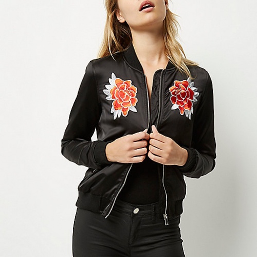 River Island bomber patch roses