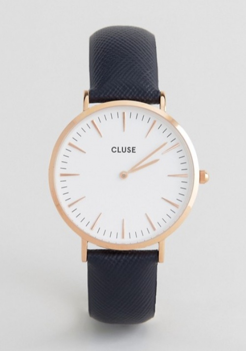 La Boheme CL18029 - Montre à bracelet en cuir - Or rose et bleu nuit