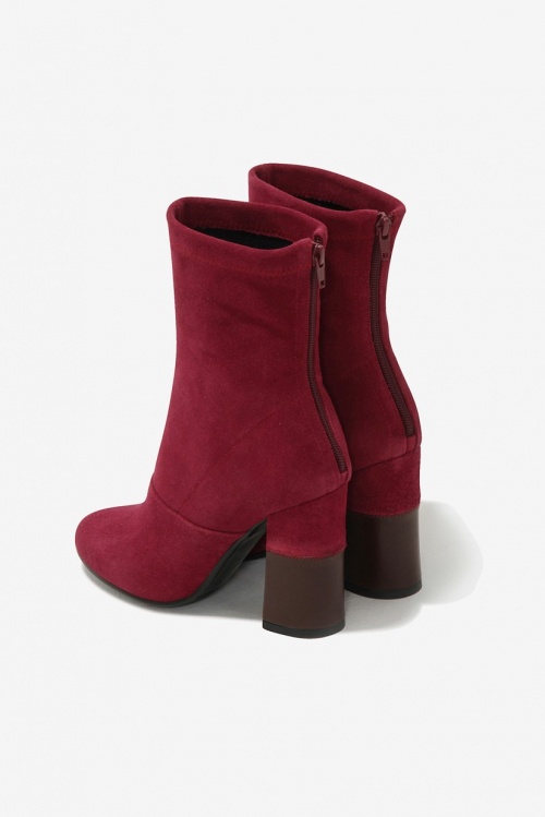 Berry Suede Leather Contrast High Ankle Sock Boots