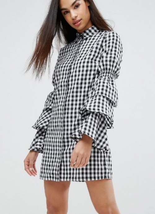 Missguided - robe chemise vichy à volants 