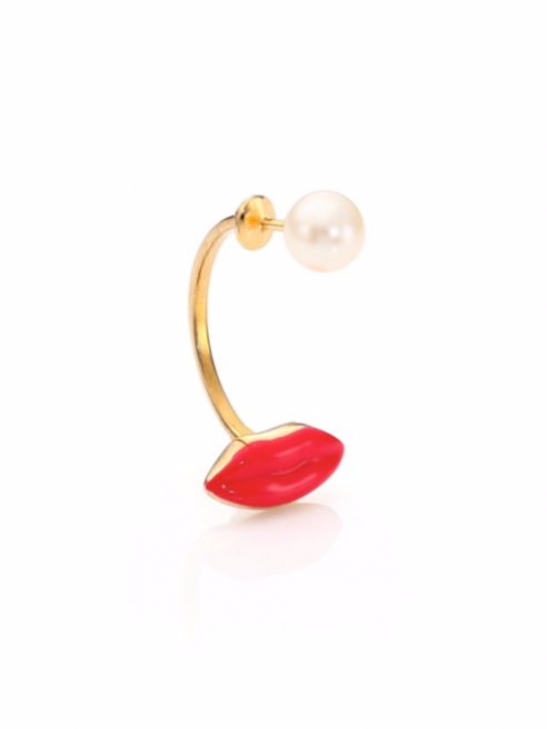 Red Lips and Pearl Single Earring