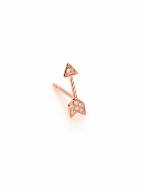 Diamond & 14K Rose Gold Single Arrow Stud Earring