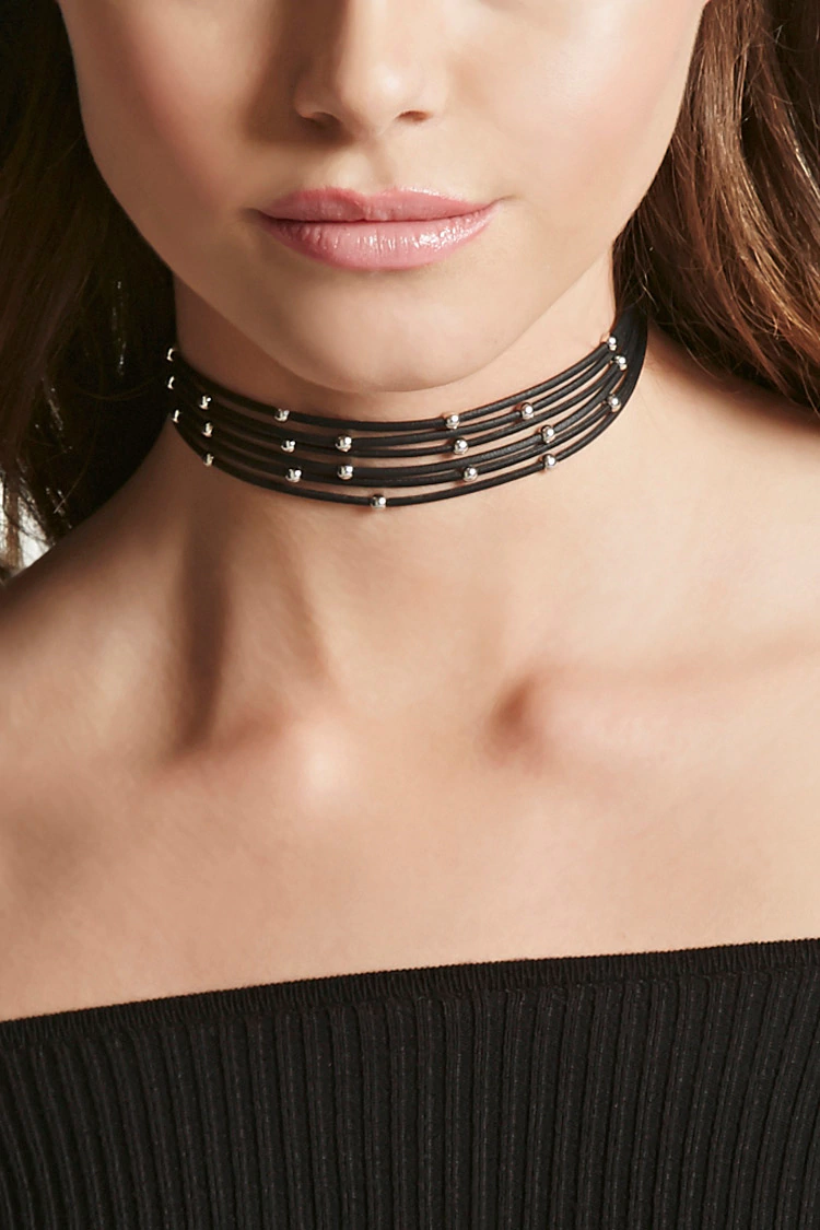 Beaded Faux Leather Choker