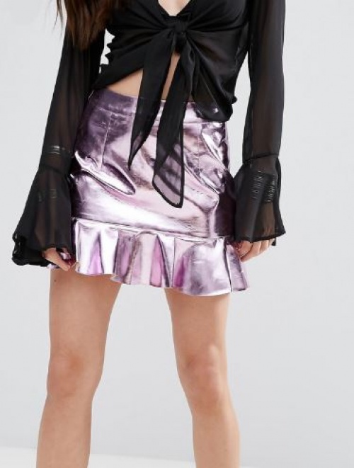Glamorous - Mini-jupe métallisée avec volant style basque à l'ourlet
