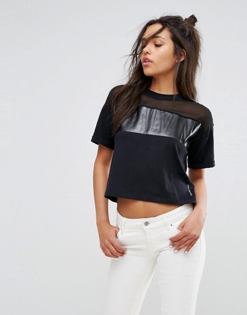 Calvin Klein Jeans - Top avec empiècement transparent et logo en vinyle