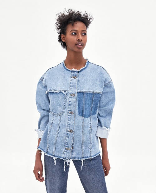 Zara - Veste en jean sans col