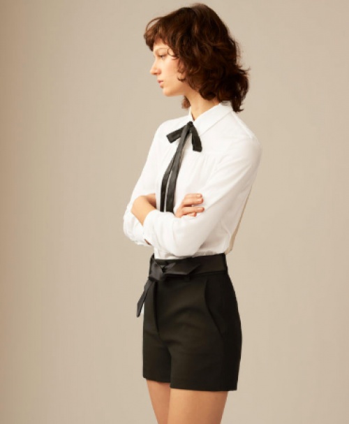 Maje - Short noir habillé avec ceinture en satin