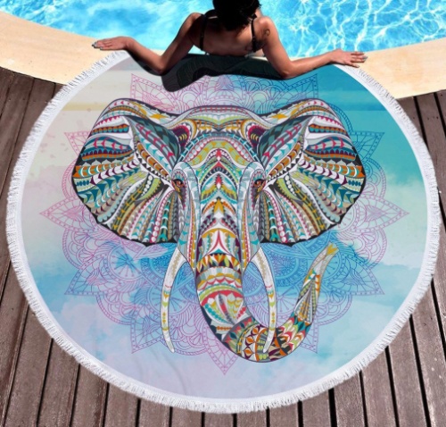 SunRoyal - Serviette de plage ronde imprimé éléphant