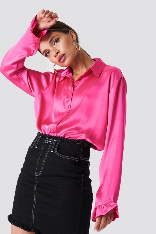 NA-KD - Satin Shirt Pink