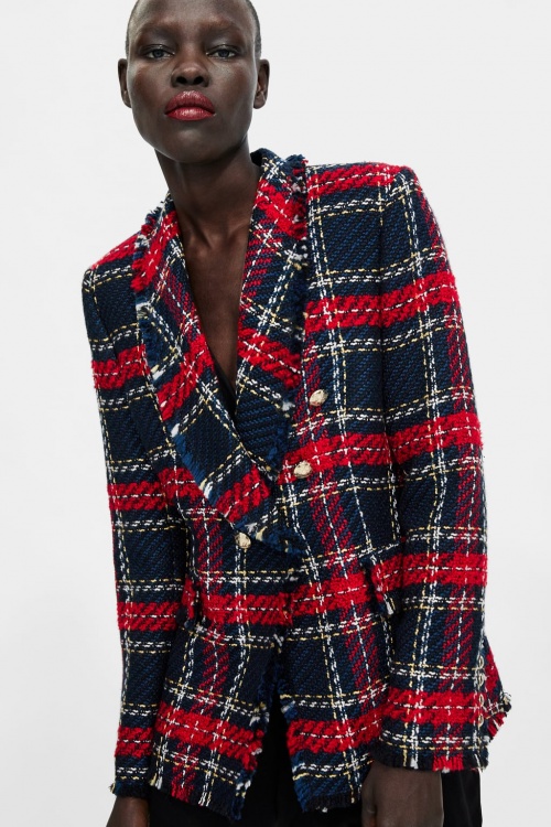 Zara - Blazer en tweed à carreaux