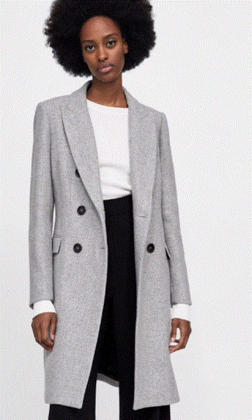 Zara - Manteau à boutonnage croisé gris chiné