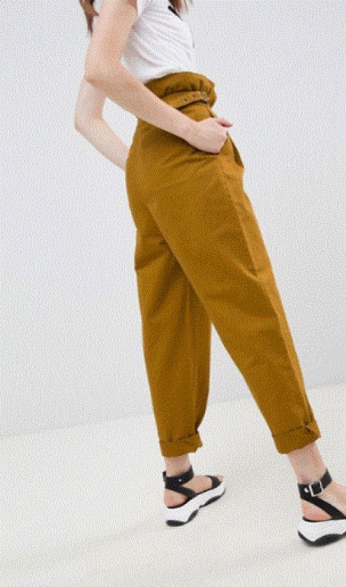 ASOS DESIGN - Pantalon à taille froncée - Moutarde