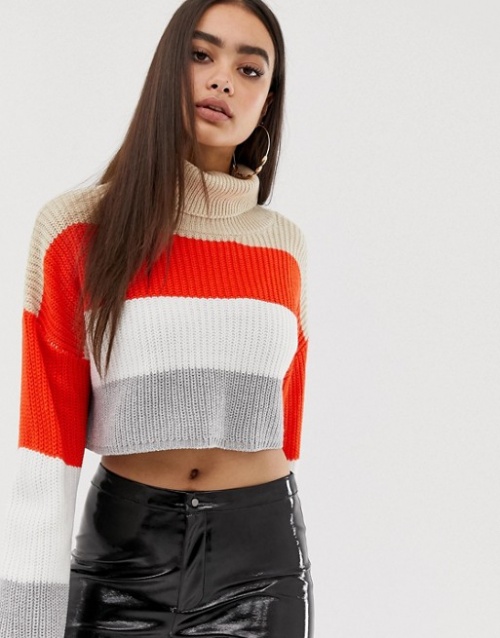 Missguided - Pull col roulé à rayures color block