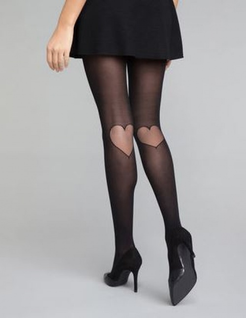 Dim Style - Collant fantaisie motif cœur arrière genou noir 20D