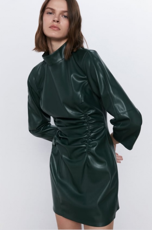 Zara - Robe en simili cuir avec fronces