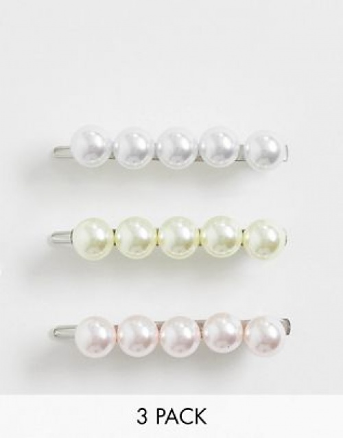 ASOS DESIGN - Lot de 3 barrettes à cheveux avec perles aux couleurs pastel