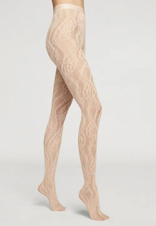 Wolford - Rita Tights Résille Florale Blanche