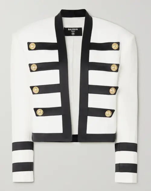 Balmain - Button-embellished satin-trimmed crepe blazer
