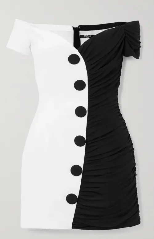 Balmain - Off-the-shoulder two-tone crepe mini dress