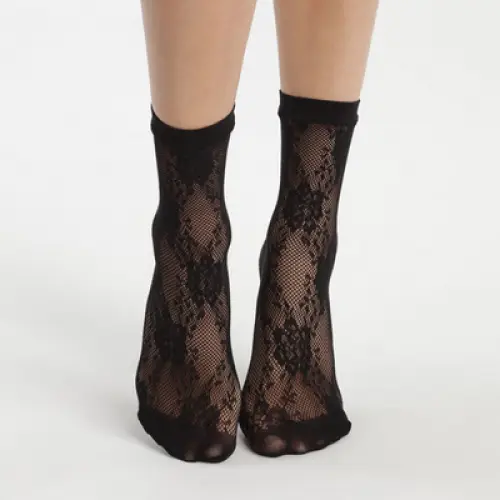 DIM - Socquettes femme en résille transparente et dentelle Noir Dim Style