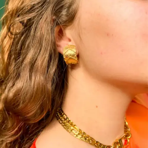 Gigi Paris - Boucles d'oreilles créoles dorées triangles martelés