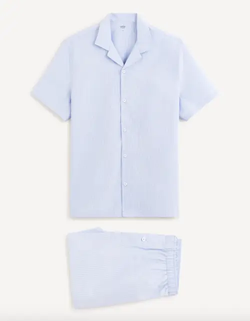  Pyjama chemisette et caleçon 100% coton - bleu clair Pyjama chemisette et caleçon 100% coton - bleu clair Pyjama chemisette et caleçon 100% coton - celio